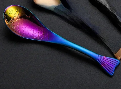 304 stainless steel spoon spoon creative fish-shaped cartoon fish spoon dessert spoon rice spoon gold-plated  stirring spoons