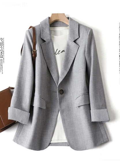 Office Lady Casual Blazers For Women 2024 Autumn Fashion Single Button Long Sleeve Outerwears New In Coats & Jackets Elegant