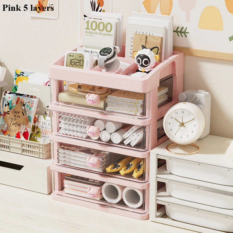 5 Tier Stationery Handbook Student Desktop Organizer, Organizer Drawers, Hair Accessories Organizer for Kids, Pen Holder Shelf