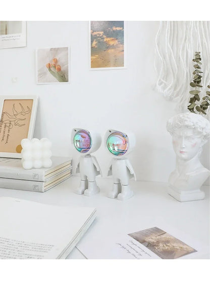 LED Seven Colors Light Sunset Light Astronaut Light Rainbow Projection Night Light 360Degree Rotation Rechargeable Ambient Light