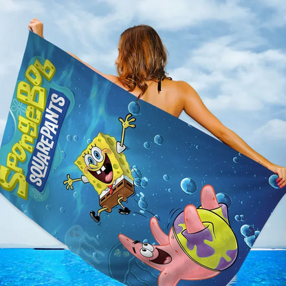 Funny-Cartoon S-Spongebobes-Cute-Pants Bath Towel Soft Water Absorbing Breathable For Girl Kids Decorative Cartoon Beach Towel