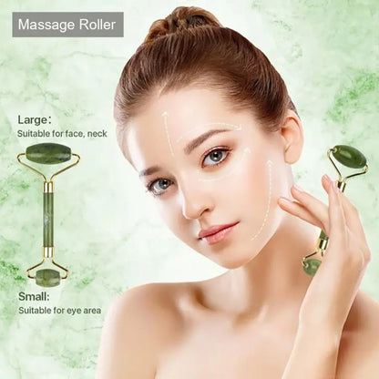 Gua Sha Tool Facial Beauty Device Body Massage Device Facial Roller Exquisite Skincare Scraping Sheet Combination Set Green