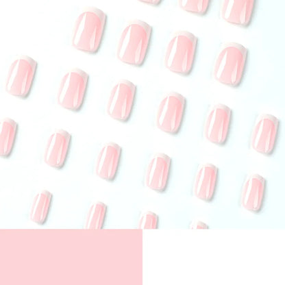 Simple White French Wearable Long Square Fake Nails Full Cover Detachable Finished False Nails Press on Nail with Glue Wholesale