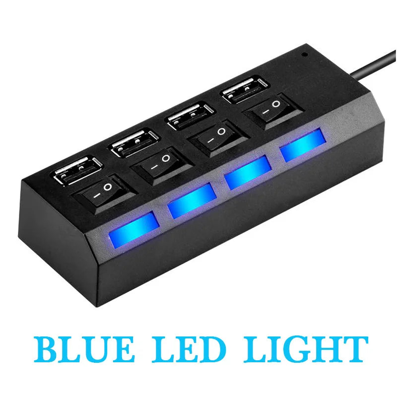 High Speed 4/7 Ports USB HUB 2.0 Adapter Expander Multi USB Splitter Multiple Extender with LED Lamp Switch for PC Laptop