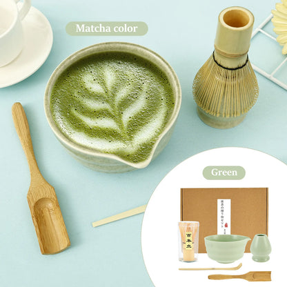 5 Pcs Matcha Set Includes Matcha Bowl with Spout Matcha Whisk Holder Bamboo Matcha Whisk Spoon and Tea Scoop Complete Japanese