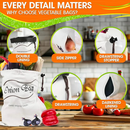 Reusable Canvas Vegetable Storage Bag Durable Square Fresh-keeping Bag Suitable for Potatoes Onions Tomatoes Fruits Etc