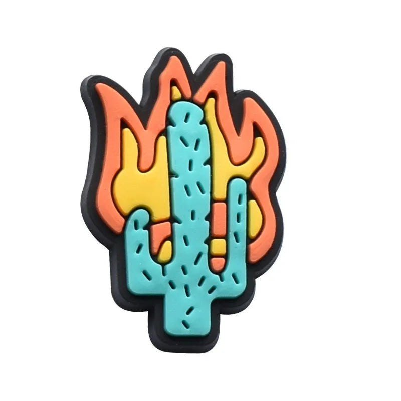 Hot Sale 1pcs PVC Shoe Charms Cactus Smiling Face Sandal Accessories DIY Shoe Decoration For Clog Sandal Kids X-mas Gifts