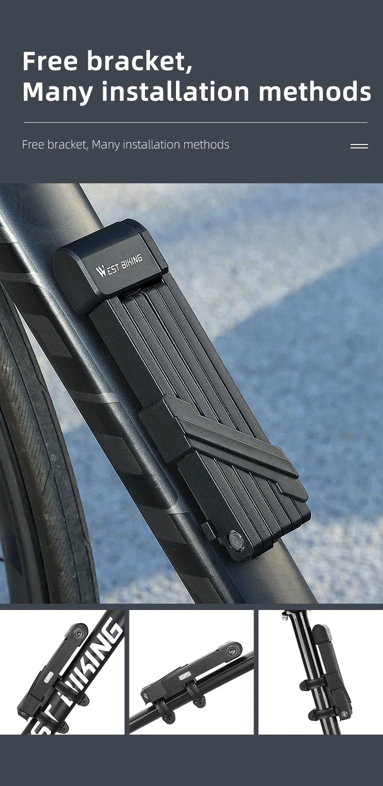 WEST BIKING Foldable Bicycle Lock Security Anti-theft Cycling Lock MTB Road Bicycle Accessories Scooter Electric Bike Chain Lock