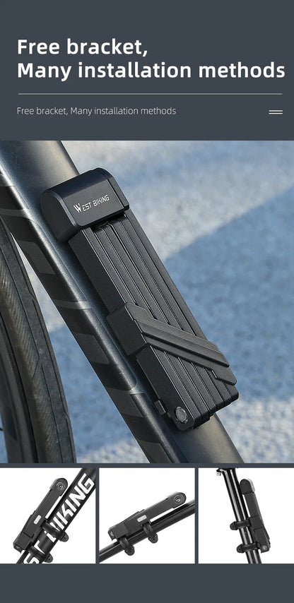 WEST BIKING Foldable Bicycle Lock Security Anti-theft Cycling Lock MTB Road Bicycle Accessories Scooter Electric Bike Chain Lock