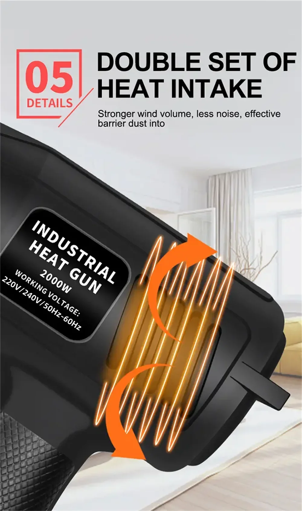 2000W Hot Air Gun High Power Temperature Regulating Industrial Electric Heat Gun Automobile Film Baking Gun Tool