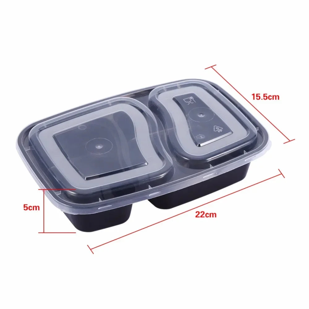 Plastic Reusable Bento Box Meal Storage Food Prep Lunch Box 3 Compartment Reusable Microwavable Containers Home Lunchbox