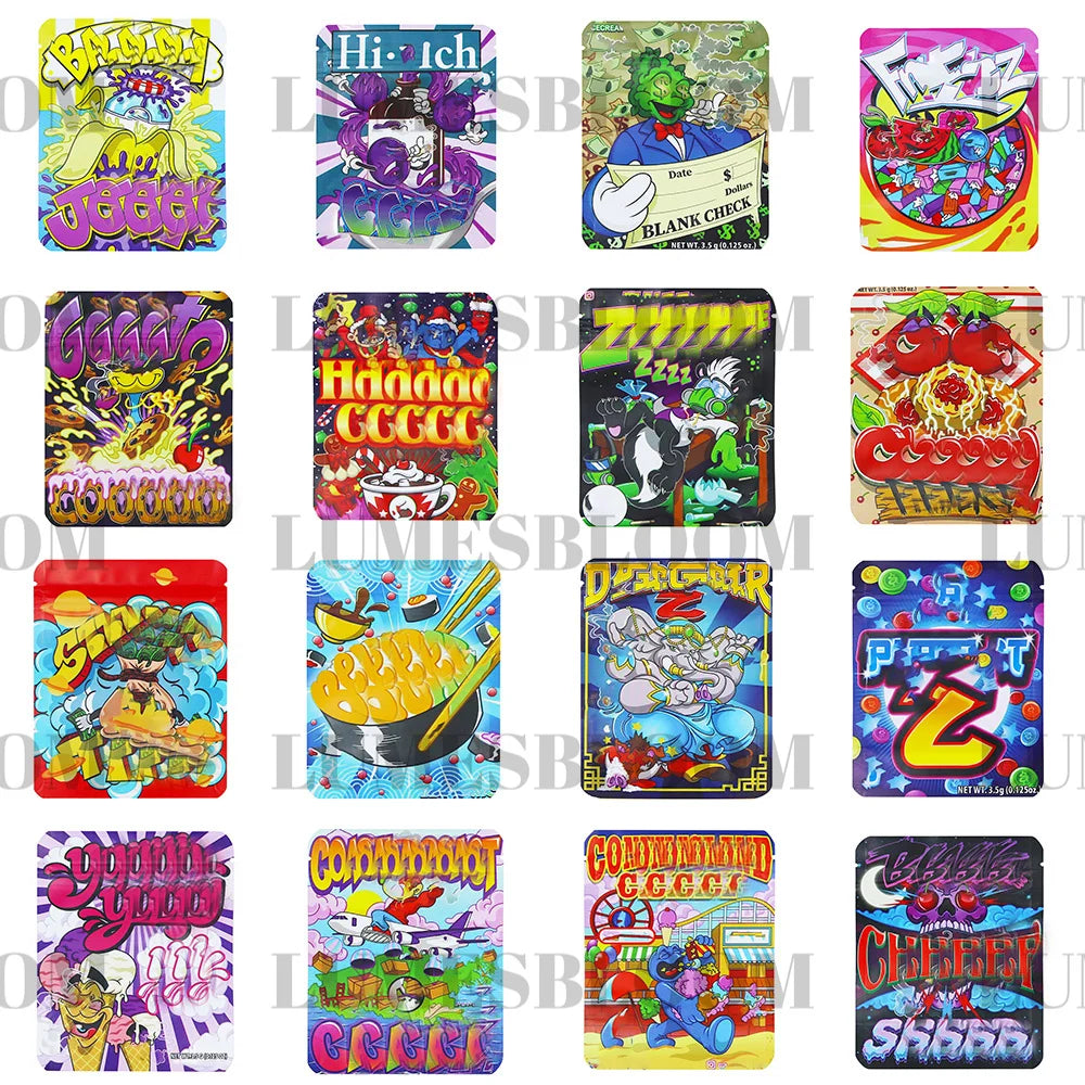 Matte Empty Storage Bag 3.5g Aluminum Foil Plastic Opp Pouches Food Storage Ruseable Zipper Stands Up Packaging Cartoon Cutomize