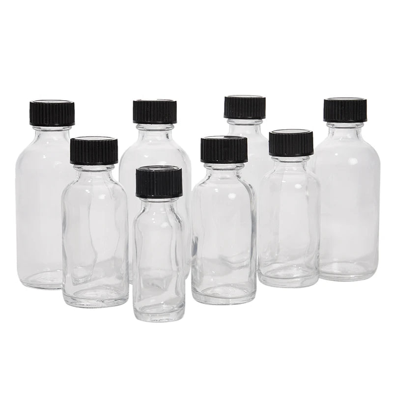 6 Pcs Small Clear Glass Bottles With Lids Glass Containers Round Bottles For Juice, Oils, Ginger Shots, Whiskey, Liquids