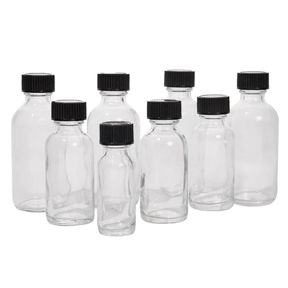 6 Pcs Small Clear Glass Bottles With Lids Glass Containers Round Bottles For Juice, Oils, Ginger Shots, Whiskey, Liquids