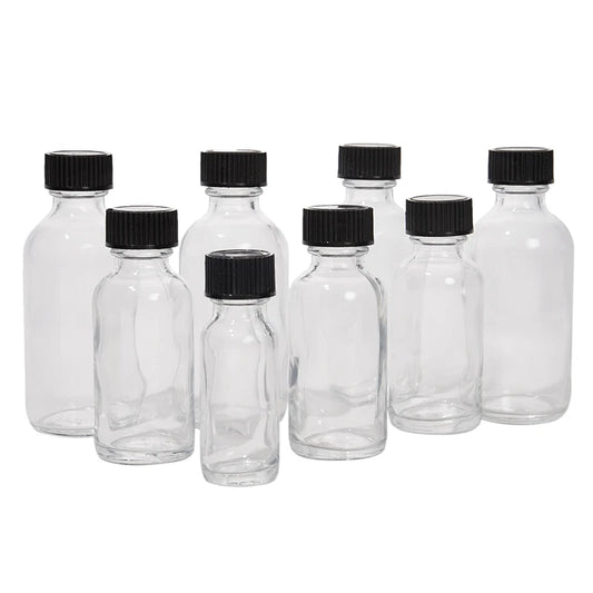 6 Pcs Small Clear Glass Bottles With Lids Glass Containers Round Bottles For Juice, Oils, Ginger Shots, Whiskey, Liquids