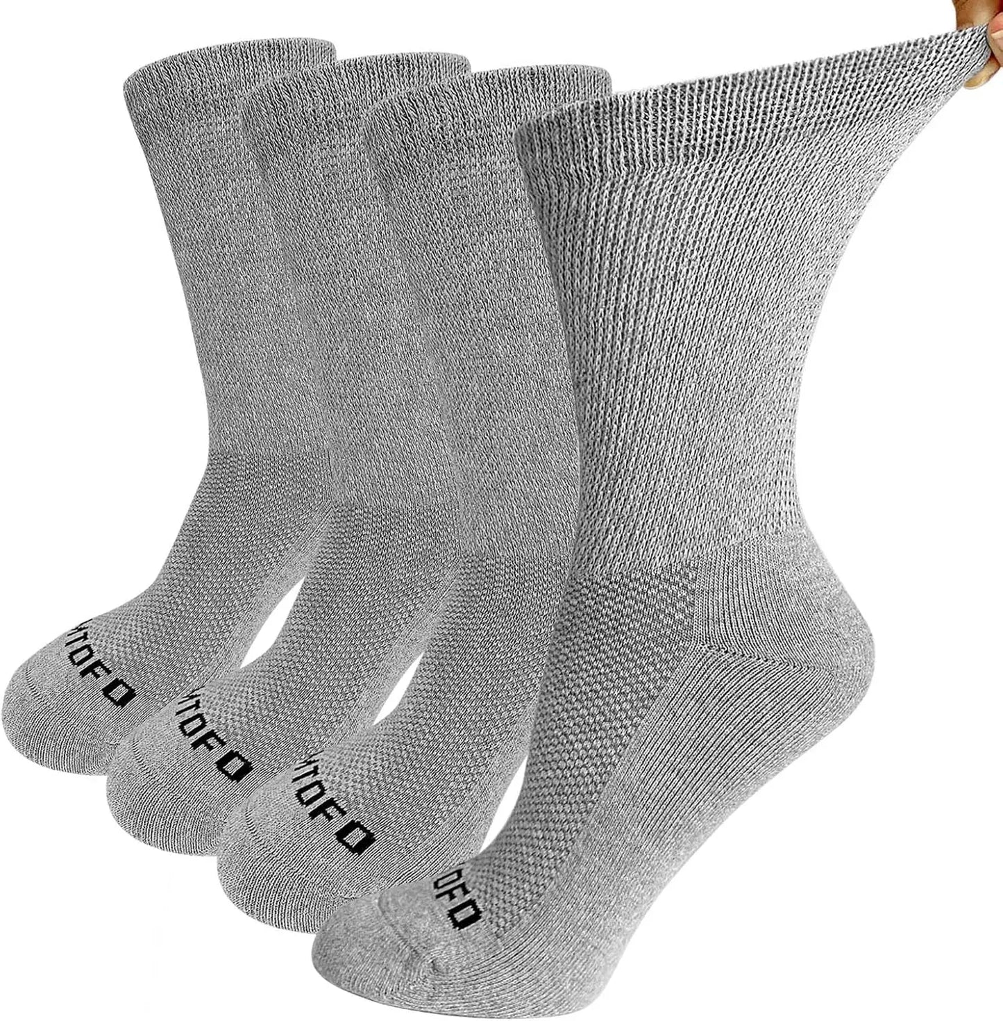 4 Pairs Diabetic Non Binding Socks For Men Women Loose Fitting Socks Cotton Wide Top Socks Breathable & Moisture wicking