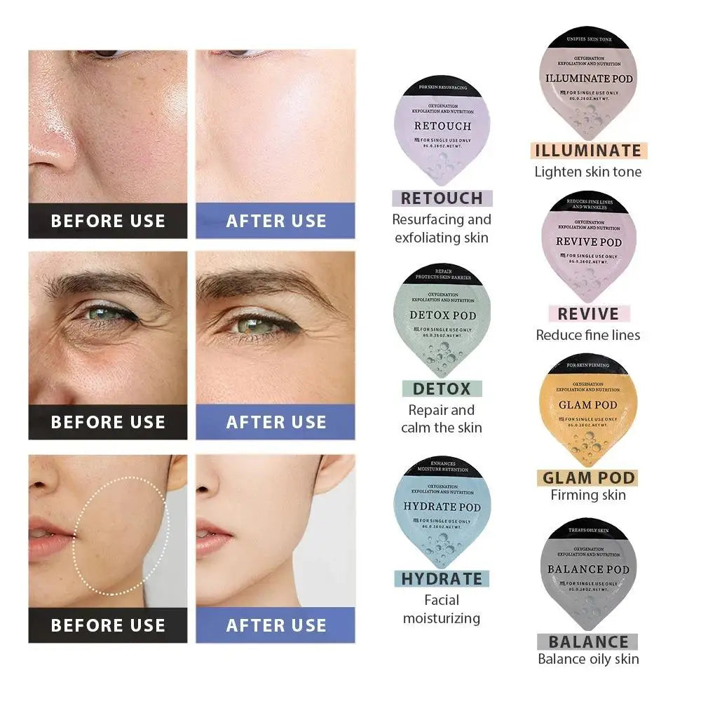 Big Foam Retouch Revive Balance Illuminate Glam Hydrate Detox Serums And Oxygen Pods Capsule Consumables Kits Serum Oxygen Pods