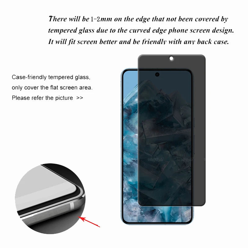 4Pcs For Google Pixel 8 Pro Glass Google Pixel8 Pixel 8 Pro Glass 9H Privacy Anti-Spy Glue Screen Protector Google Pixel 8 Pro