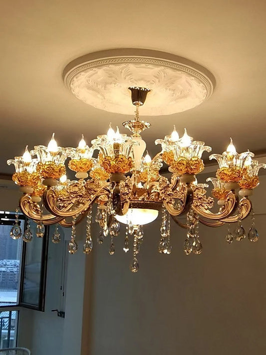 Flower Glass Lampshade Crystal Pendant Lamp Living Room Dining Room Bedroom Hall Villa New Design Hot Sale Decorative Chandelier