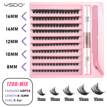 DIY Lash Extension Kit Lash Individual Lashes Clusters8-16mm With Waterproof Lash Bond And Seal Eyelash Tweezers Lash Kit