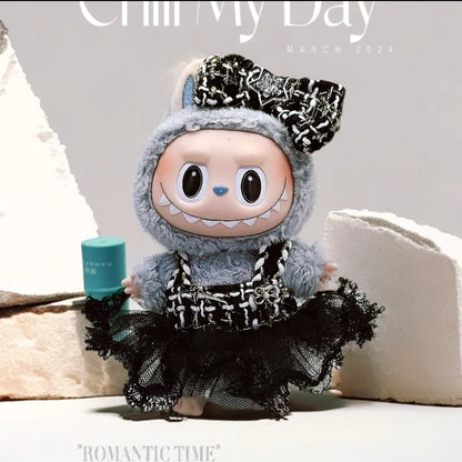 Labubu Doll Clothes For 17cm Labubu Accessories Classic Dress Grid Style Suit Skirt DIY Mini Dolls Clothing