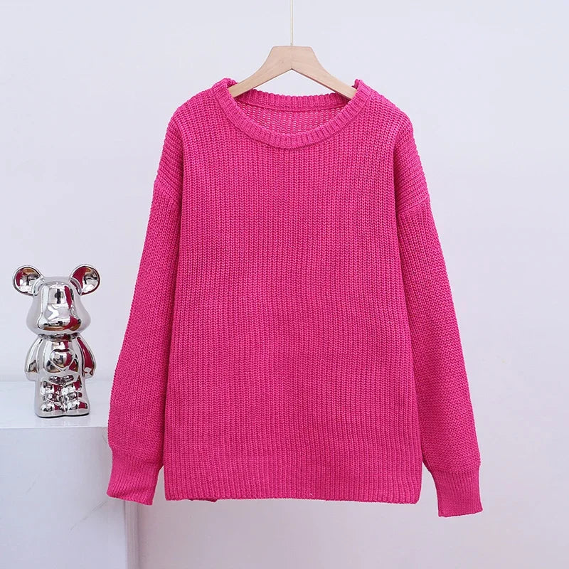 Women O-neck Long Sleeve Knitted Sweaters Autumn Winter Loose Knit Pullovers Lazy Style Oversized Sweaters Christmas Clothes