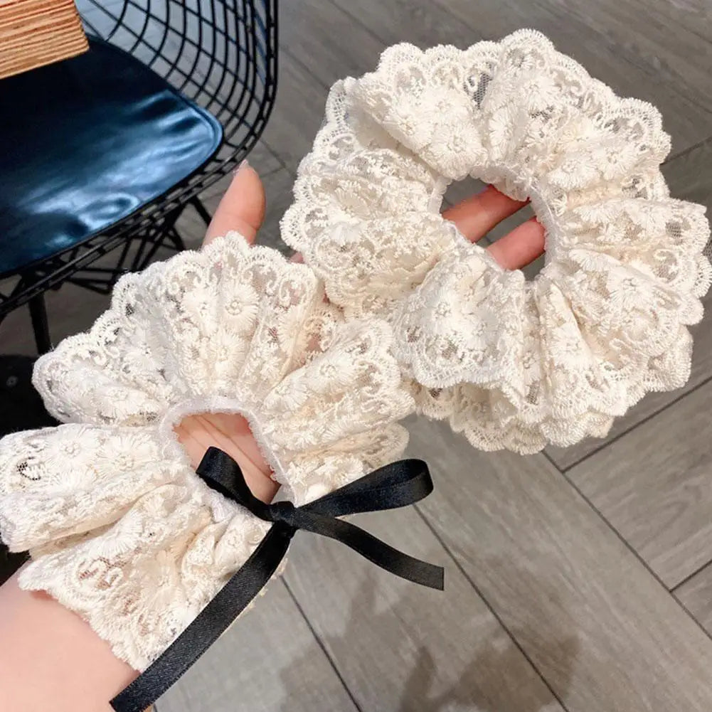 Fashion Lace Scrunchies French Romantic Elastic Hair Bands Girls Solid Ponytail Holder Headwear Hair Rope Women Hair Accessories