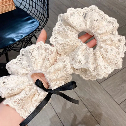 Fashion Lace Scrunchies French Romantic Elastic Hair Bands Girls Solid Ponytail Holder Headwear Hair Rope Women Hair Accessories