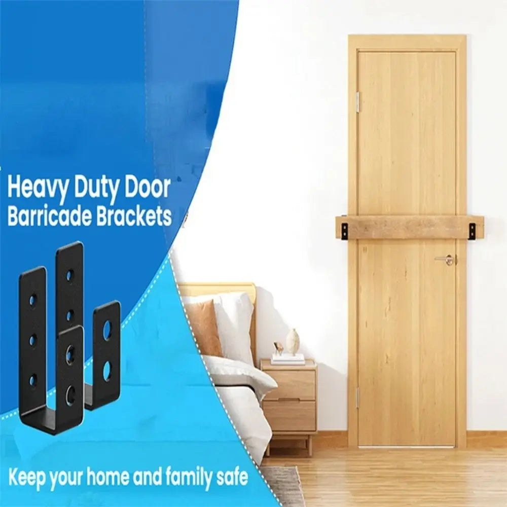 2 Pcs Metal Open Rod Support U-bracket Anti-slip Detachable Door Safety Barricade Support Door Barrier Protection Black