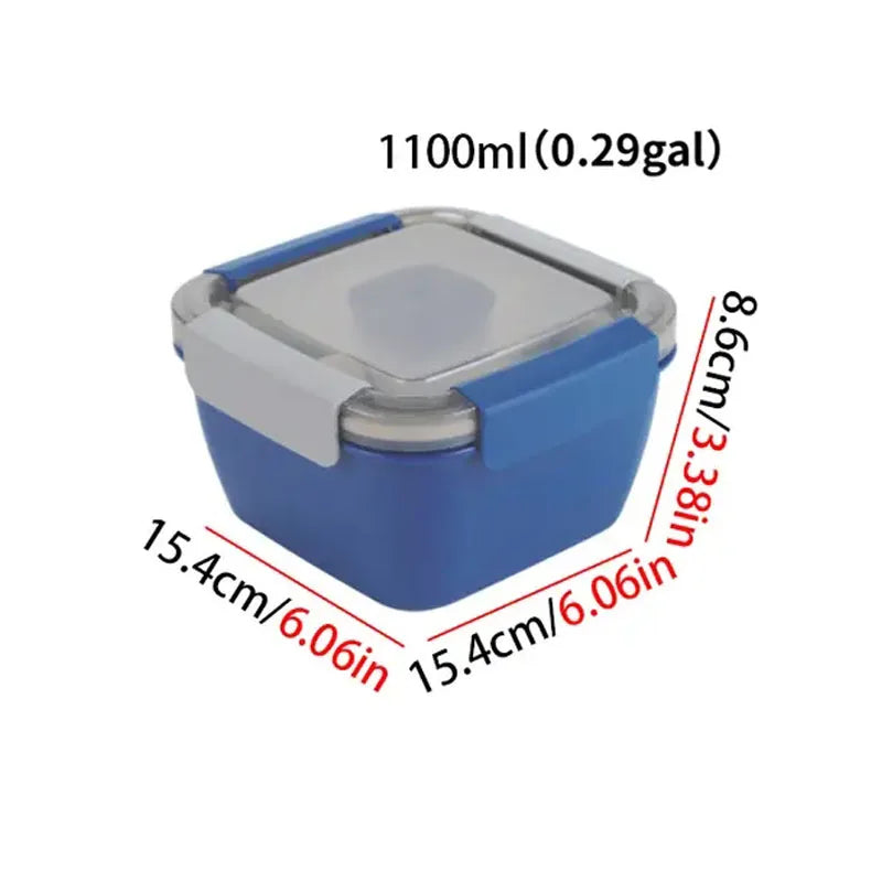 1 pc Salad Lunch Box Container With 37-oz Salad Bowl, 3 Compartments And 2-oz Sauce Container For Salad Toppings Or Snacks
