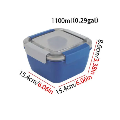 1 pc Salad Lunch Box Container With 37-oz Salad Bowl, 3 Compartments And 2-oz Sauce Container For Salad Toppings Or Snacks