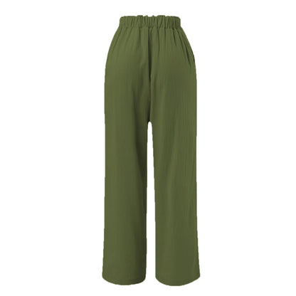 Pants For Women Summer Autumn Flowy Cotton Wide Leg Palazzo Pants Long Slacks High Waist Button Trousers Female Trousers