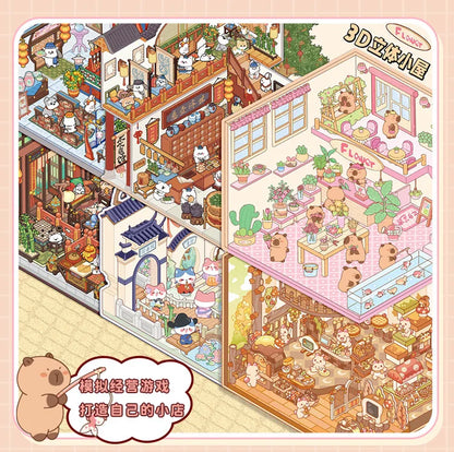 Cartoon 3D Chinatown Landscape Sticker Theater Pharmacy Restaurant DIY Pocket Cabin Scene Stickers Gift for Kid Child