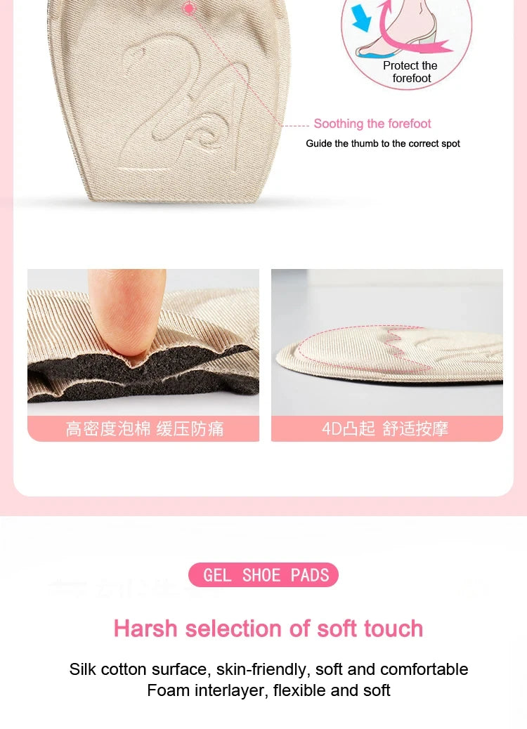 Half Insoles for Shoes Inserts Forefoot Pad Non-slip Sole Toe Plug Cushion Reduce Shoe Size Filler High Heels Pain Relief Pads