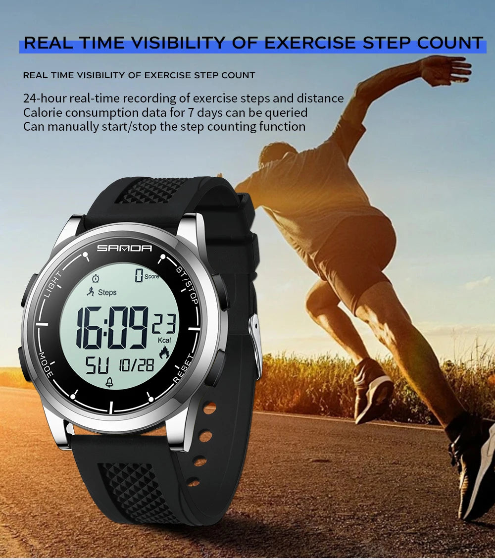 SANDA 9064 Student Sports Quartz LED Electronic Watch Calorimeter Step Electronic Watch Sleep Monitoring Smart Electronic Watch
