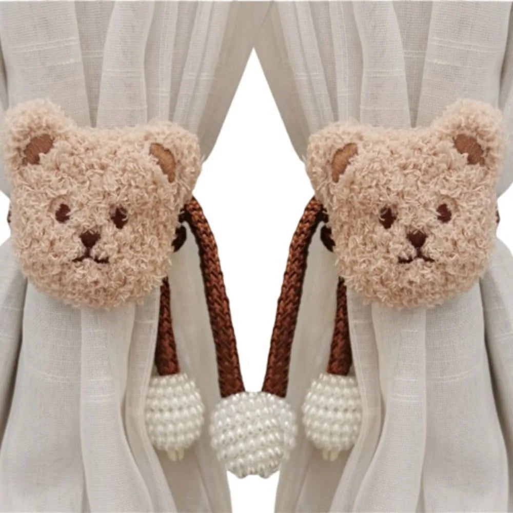 2Pcs Ins Cartoon Bear Curtain Cute Plush Window Curtain Buckles 3D Decorative Bear Curtain Tieback Curtain Accessories