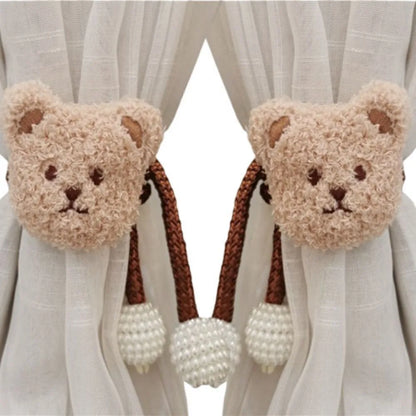 2Pcs Ins Cartoon Bear Curtain Cute Plush Window Curtain Buckles 3D Decorative Bear Curtain Tieback Curtain Accessories