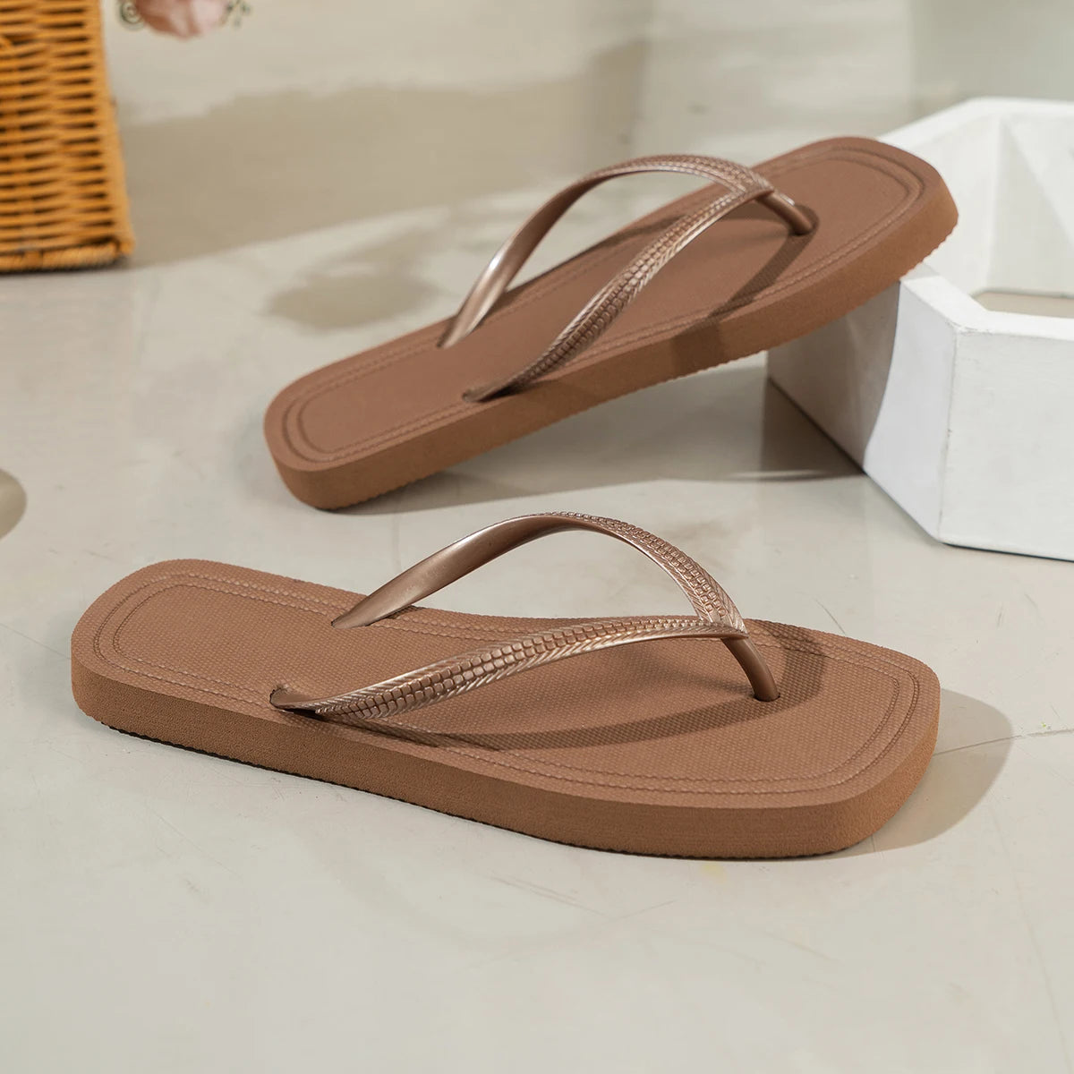 Summer Women Flip Flops casual solid color comfortable non-slip lightweight indoor outdoor beach square head EVA flat sandals