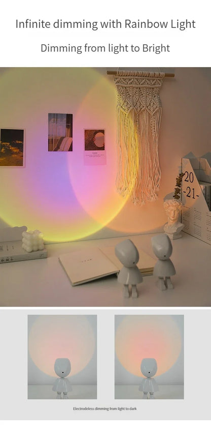 LED Seven Colors Light Sunset Light Astronaut Light Rainbow Projection Night Light 360Degree Rotation Rechargeable Ambient Light
