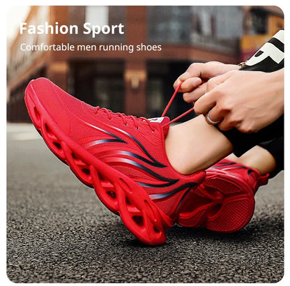 Stylish Running Shoes Men's Flame Printed Sneakers Knitted Sneakers Blade Cushioned Jogging Sneakers Lightweight Tenis Masculino