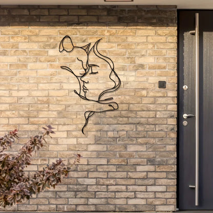 Elegant Cat and Woman Metal Wall Art - Minimalist Black Silhouette, Ideal for Cat Lovers & Sophisticated Home Décor