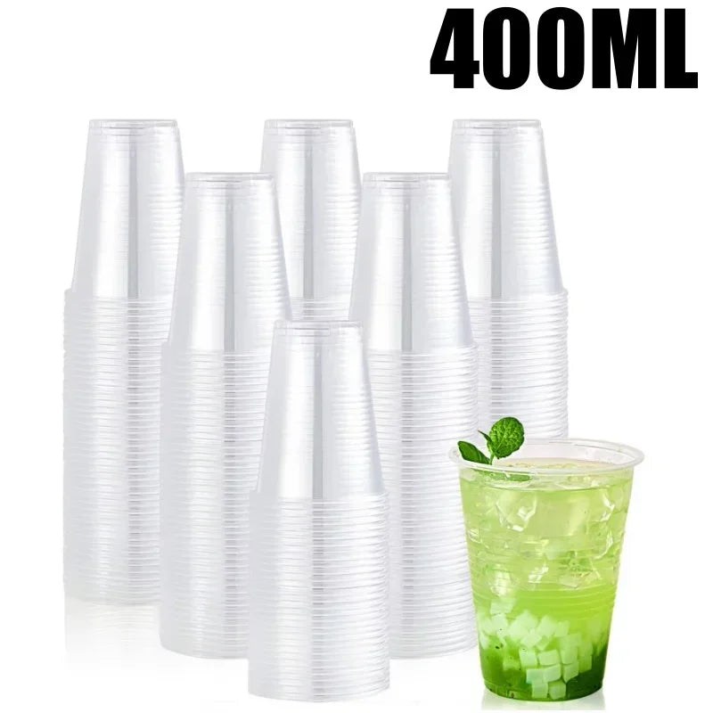 Disposable 400ml Plastic Cups with Lids Clear PET Snack and Drink Cups for Boba Milk Tea and Cold Beverages