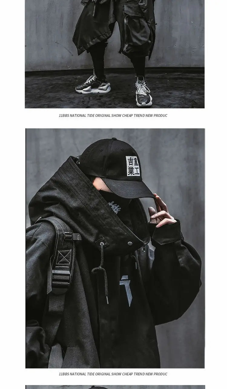 Oversize Jacket Trench Coat Men And Women Autumn Solid Japanese Fashion Vintage Casual High Street Hooded Functional Wind