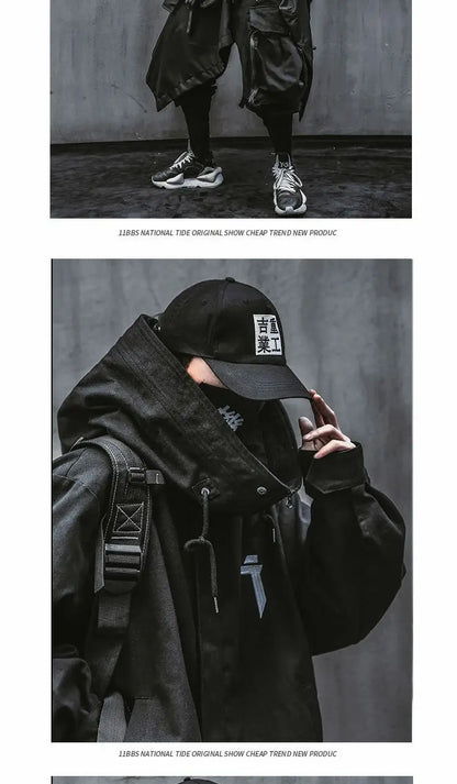 Oversize Jacket Trench Coat Men And Women Autumn Solid Japanese Fashion Vintage Casual High Street Hooded Functional Wind