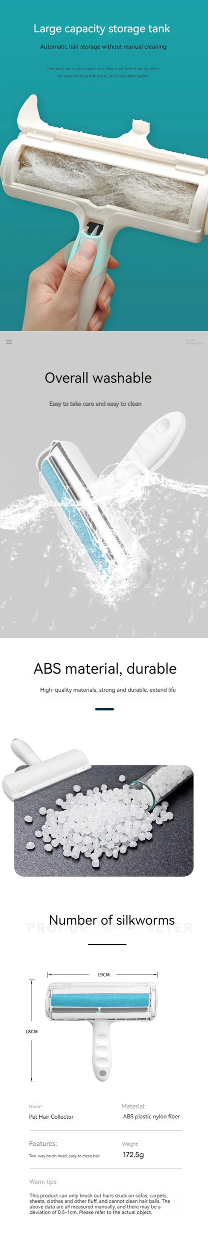 Portability Roller Pet Hair Remover 2-Way Reusable Lint Brush Plastics Furniture Dog and Cat Surface Hair Removal Tool