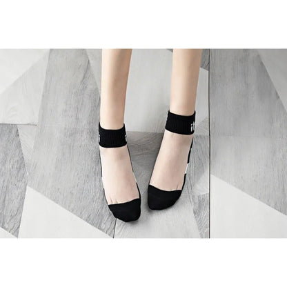 5Pairs Black and white cat women's socks, glass fiber breathable sweat absorbing , wear-resistant and odor proof summer socks