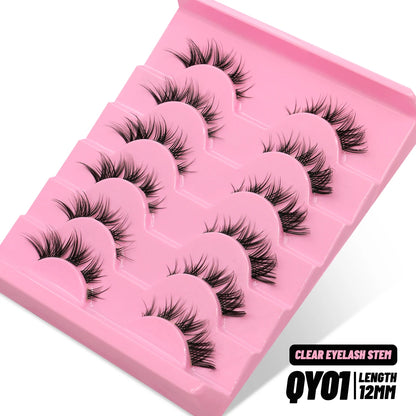 GROINNEYA Lashes 5/7 Pairs Wispy Mink Lashes Invisible Band Eyeashes Look Like Extensions Strip Lashes Natural Look Soft Fluffy