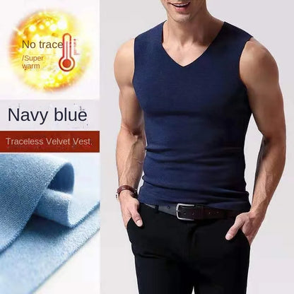 Mens Underwear 37° Heating Fiber Plus Velvet Seamless Vest Men's Winter Slim Warm Bottoming Shirt Men's Speed Thermal Underwear