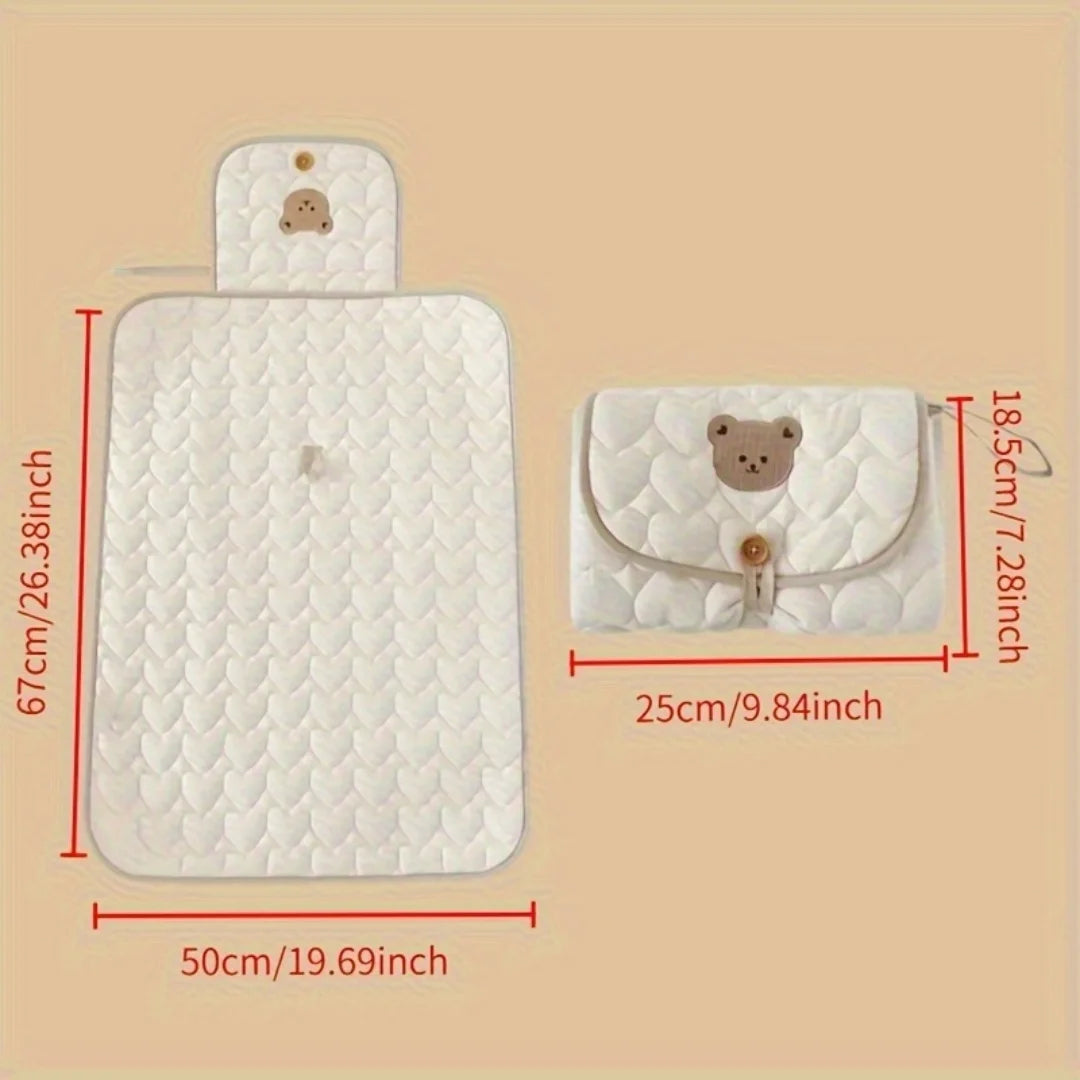 Cream Bear-Portable Diaper Changing Pad,Diaper Pouch-Foldable,Breathable with Adjustable Strap for Travel &Short Trip