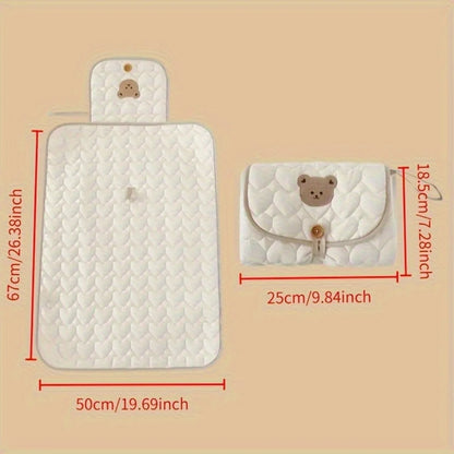 Cream Bear-Portable Diaper Changing Pad,Diaper Pouch-Foldable,Breathable with Adjustable Strap for Travel &Short Trip